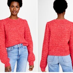 Joie more red Cropped Puff sleeve‎ Variegated Knit Sweater S Worn Once